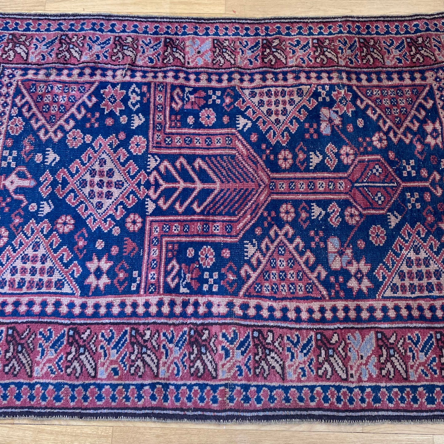 Vintage Rug, 3' x 4' 1 Blue Turkish