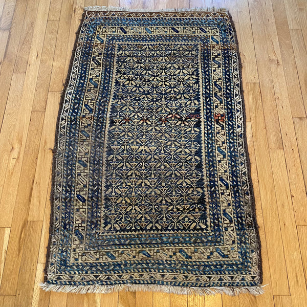Antique Rug, 2' 7 x 4' 3 Blue