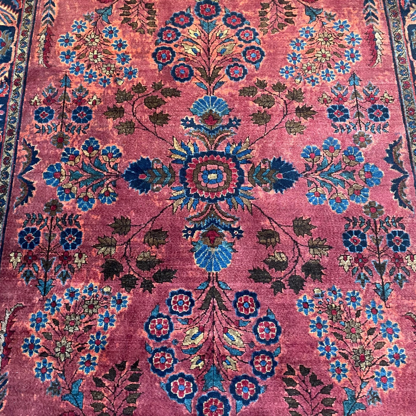 Persian Sarouk Rug, 4' 2 x 6' 4 Vintage Dark Rose - Jessie's Oriental Rugs