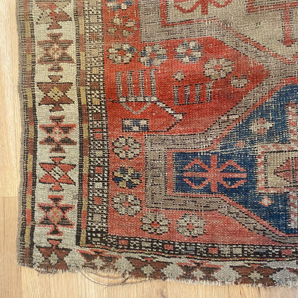 Antique Rug, 3' 9 x 4' 4 Red Orange