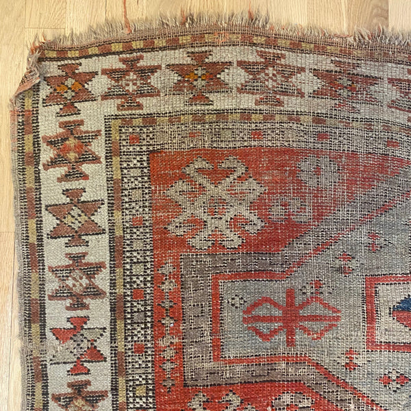 Antique Rug, 3' 9 x 4' 4 Red Orange