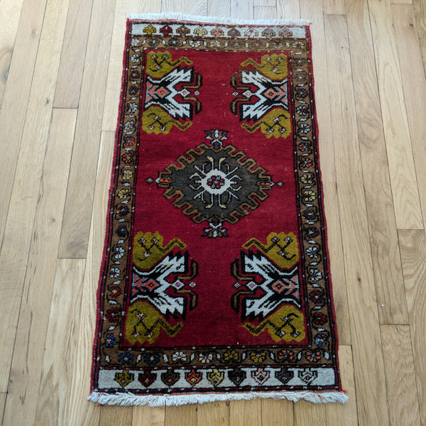 Turkish Rug, 1' 6 x 3' Red Yastik