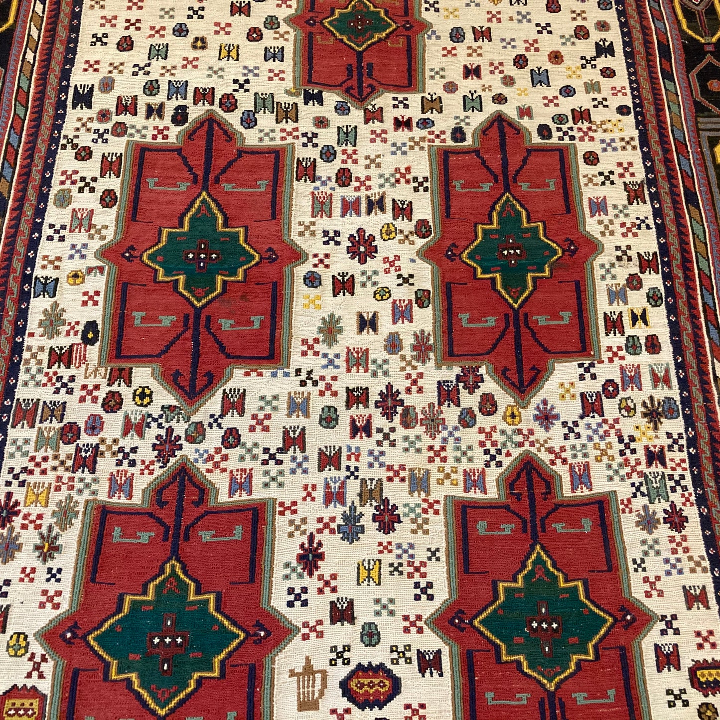 Vintage Rug, 3' 8 x 5' 8 White Soumak