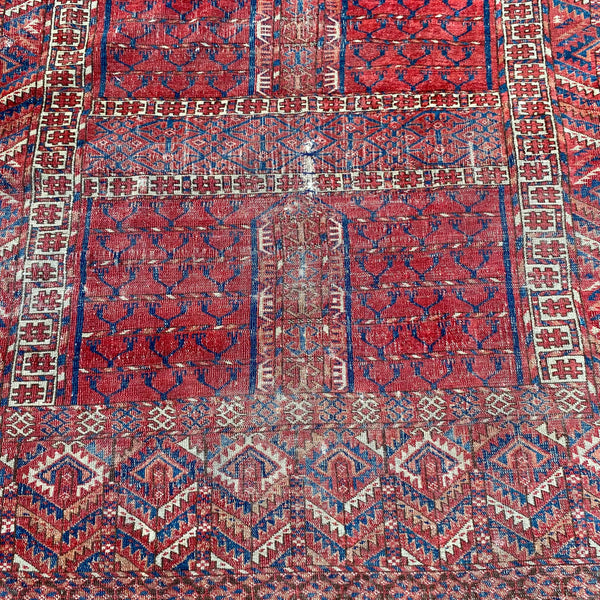 Antique Rug, 4' 1 x 4' 3 Red Orange