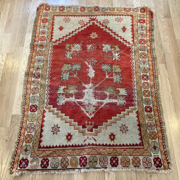 Antique Rug, 3' 1 x 4' 3 Red Turkish