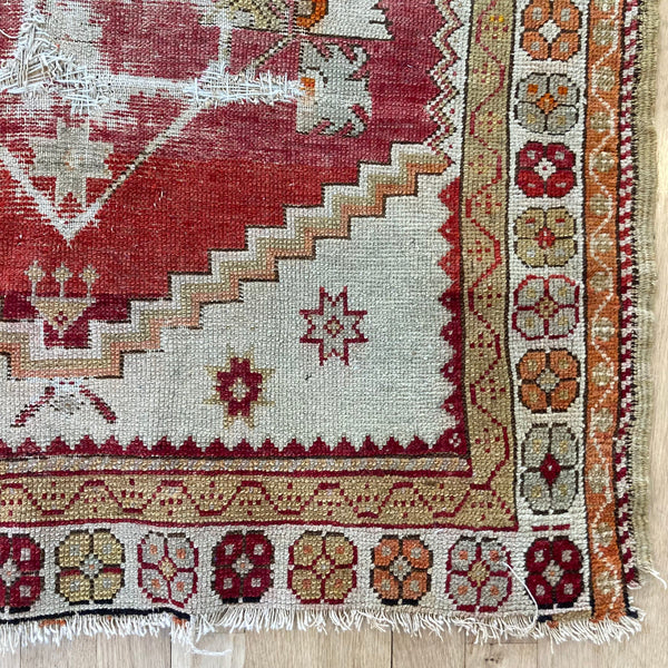 Antique Rug, 3' 1 x 4' 3 Red Turkish