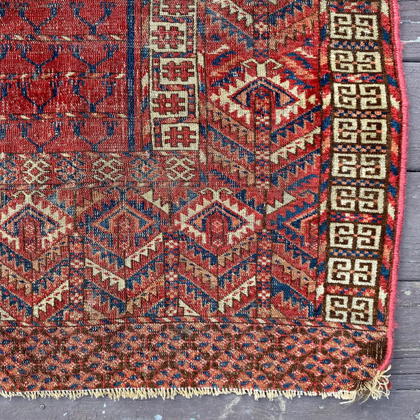 Antique Rug, 4' 1 x 4' 3 Red Orange