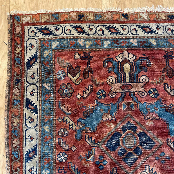 Antique Rug, 2' 11 x 5' 5 Dark Pink