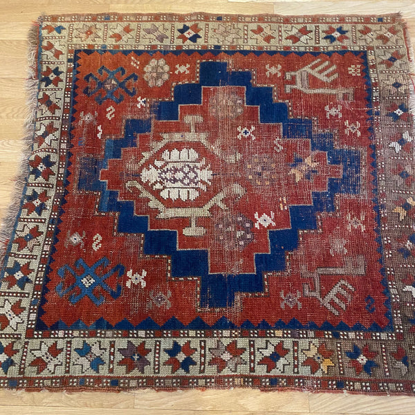 Antique Rug, 3' x 3' 2 Red