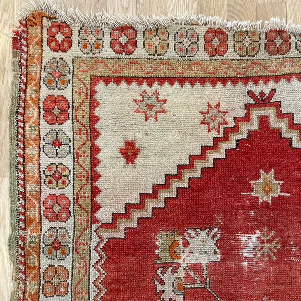 Antique Rug, 3' 1 x 4' 3 Red Turkish