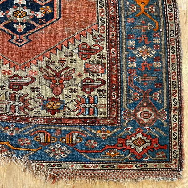 Antique Rug, 3' 10 x 6' 9 Red Orange