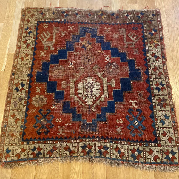 Antique Rug, 3' x 3' 2 Red