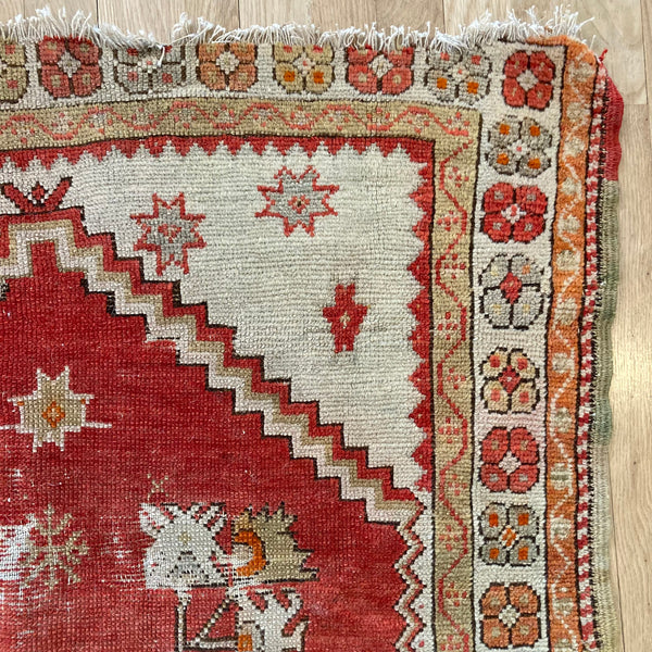 Antique Rug, 3' 1 x 4' 3 Red Turkish