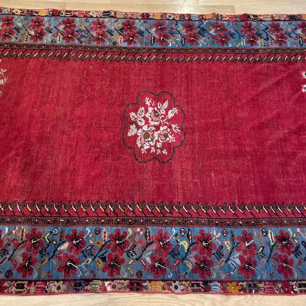 Antique Rug, 4' 2 x 7' 2 Red