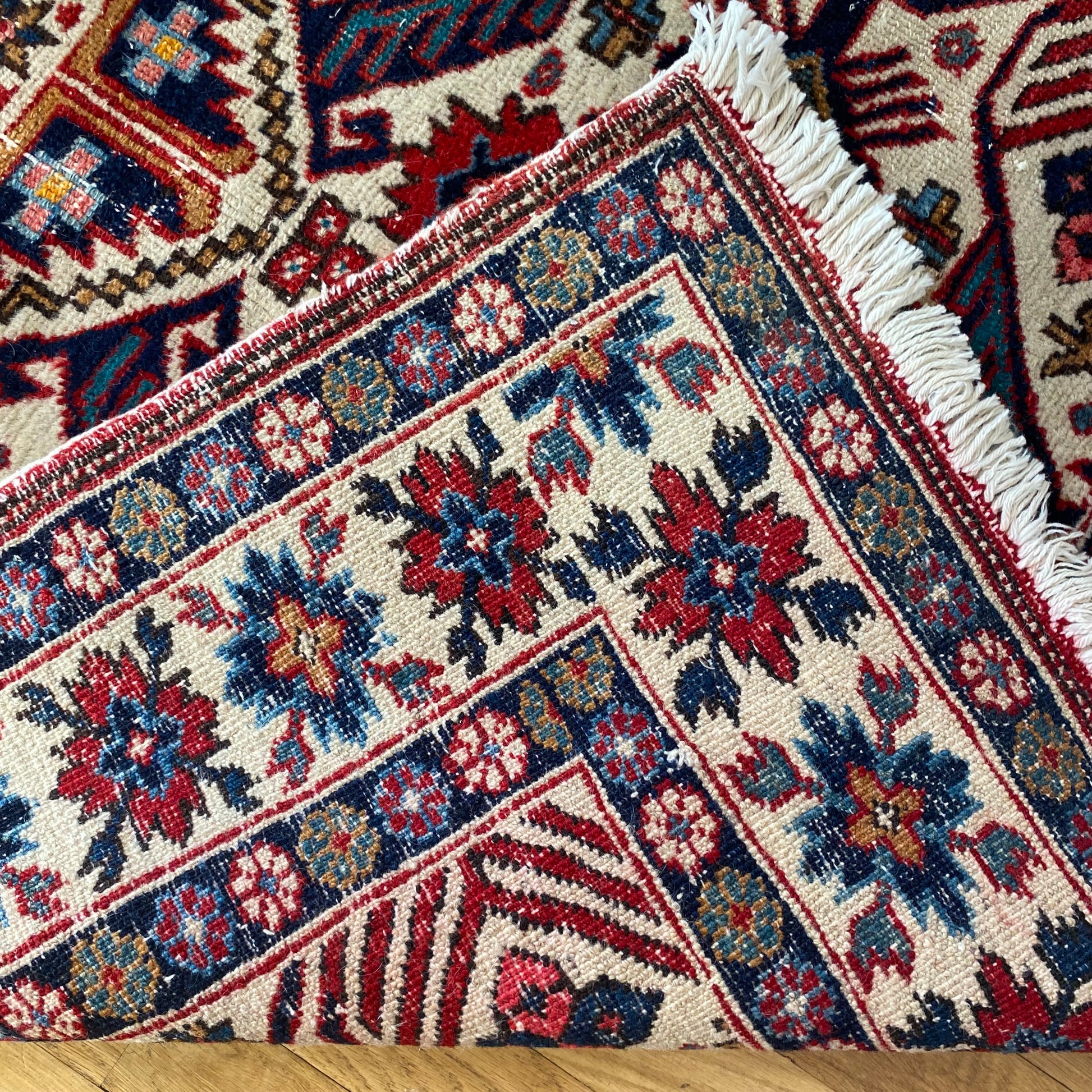 Caucasian Bidjov Rug, 3' 8 x 5' 7 Vintage White - Jessie's Oriental Rugs