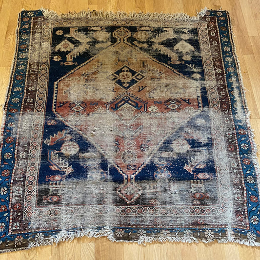 Antique Rug, 4' 1 x 4' 4 Blue