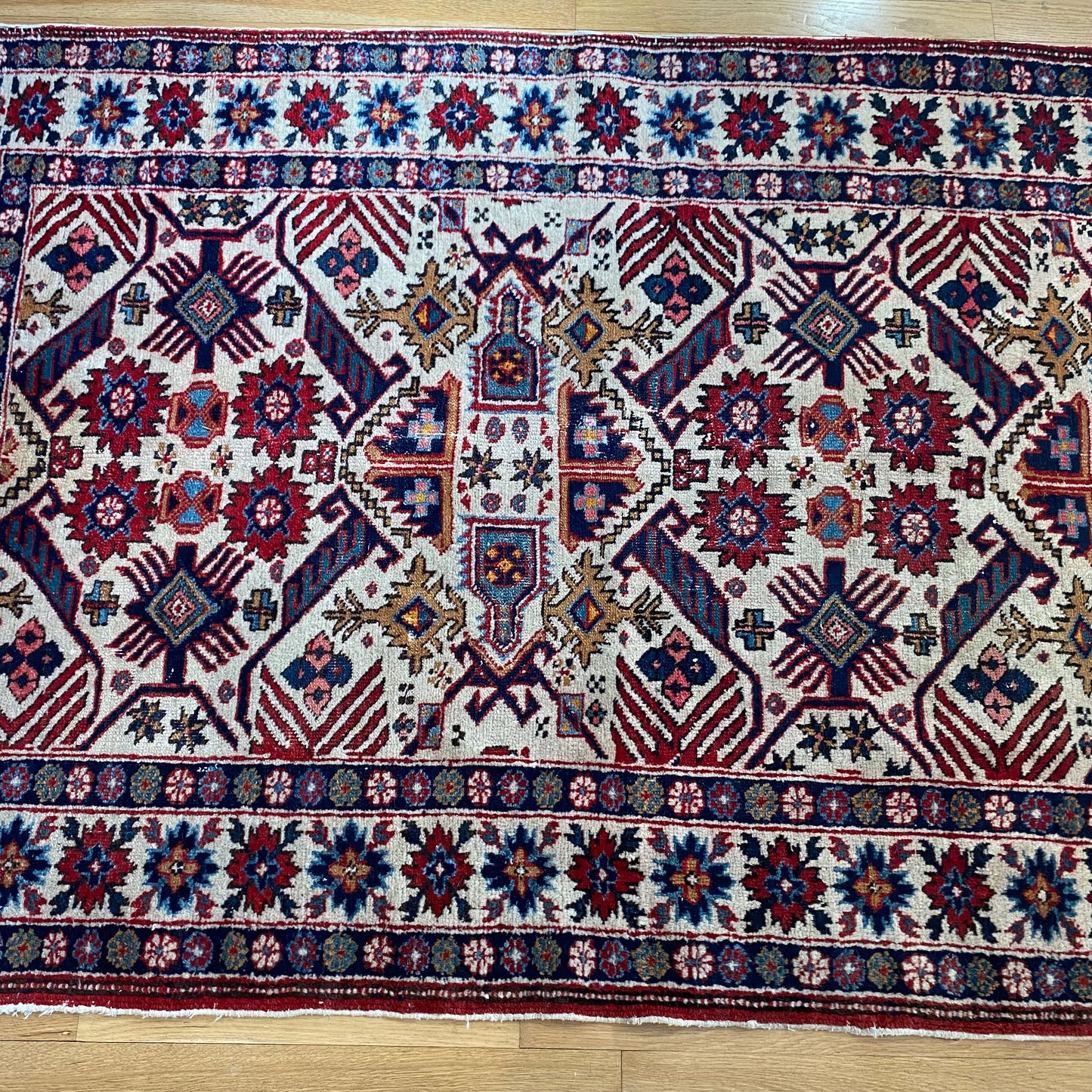 Caucasian Bidjov Rug, 3' 8 x 5' 7 Vintage White - Jessie's Oriental Rugs