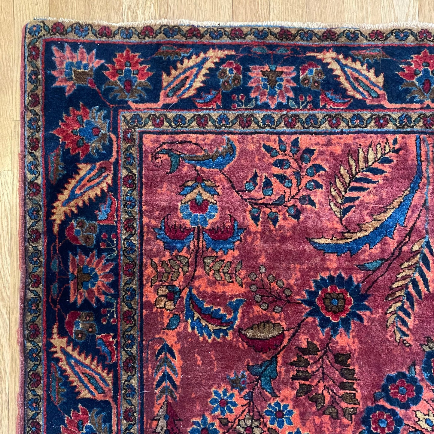 Persian Sarouk Rug, 4' 2 x 6' 4 Vintage Dark Rose - Jessie's Oriental Rugs