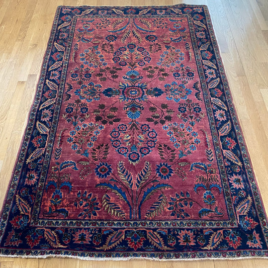 Persian Sarouk Rug, 4' 2 x 6' 4 Vintage Dark Rose - Jessie's Oriental Rugs