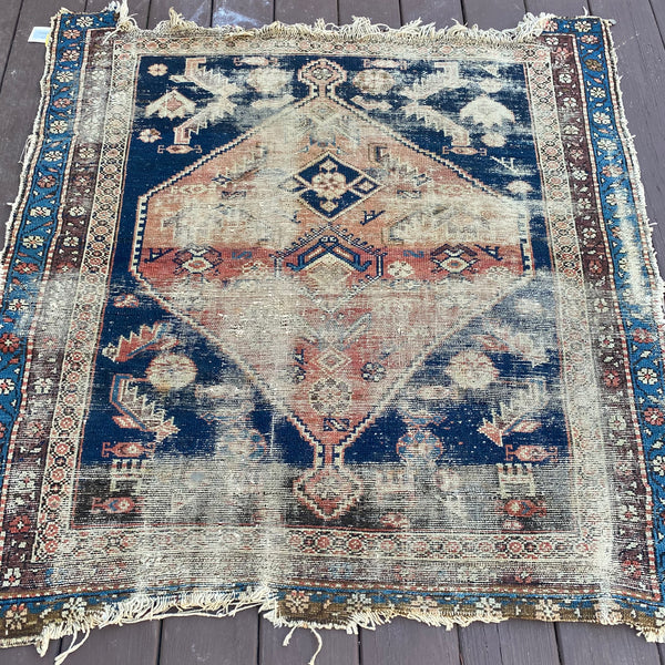 Antique Rug, 4' 1 x 4' 4 Blue