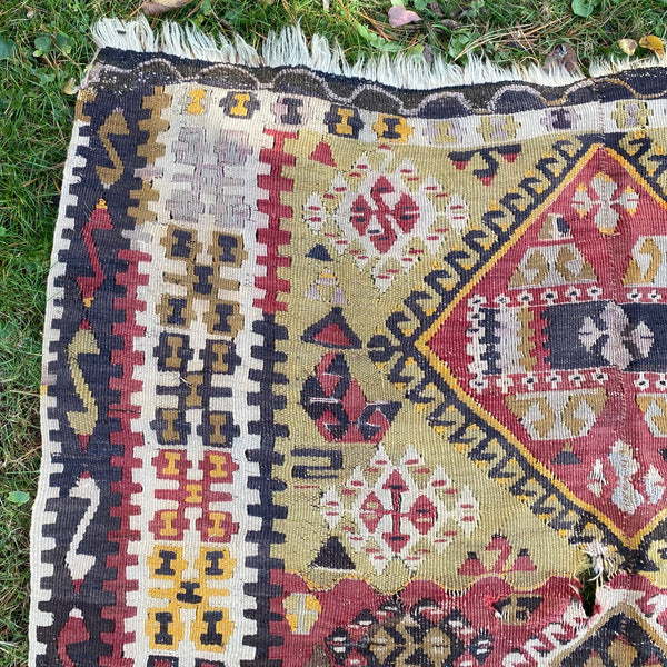 Vintage Rug, 4' x 10' 8 Turkish Kilim
