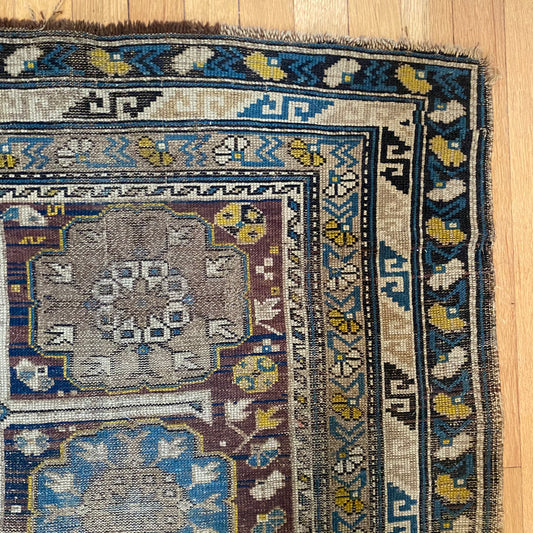 Antique Rug, 3' 9 x 5' 11 Blue Caucasian