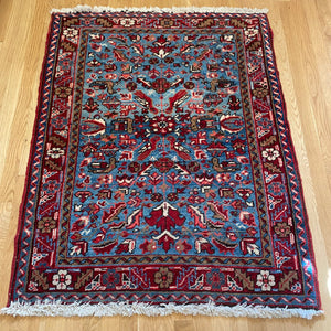 Vintage Rug, 3' 4 x 4' 4 Blue