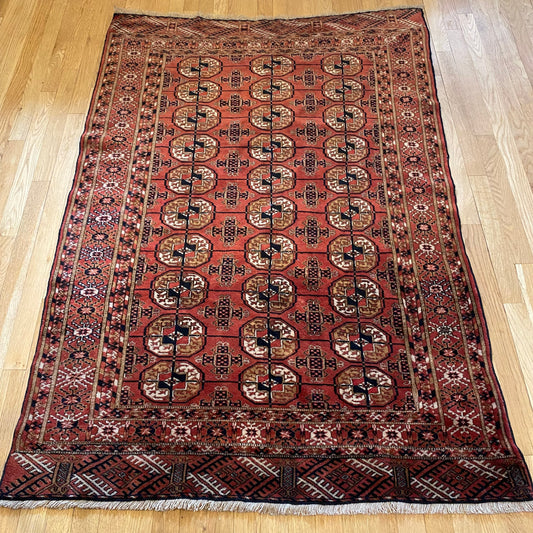 Turkmen Bokhara, 3' 11 x 5' 10 Vintage Red Brown