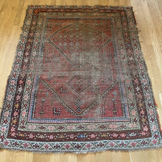 Antique Rug, 3' 9 x 4' 9 Red