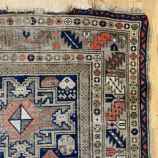Antique Rug, 3' 6 x 4' 9 Blue Caucasian