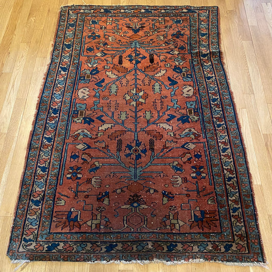 Persian Lilihan Rug, 3' 5 x 5' Vintage Dark Rose - Jessie's Oriental Rugs