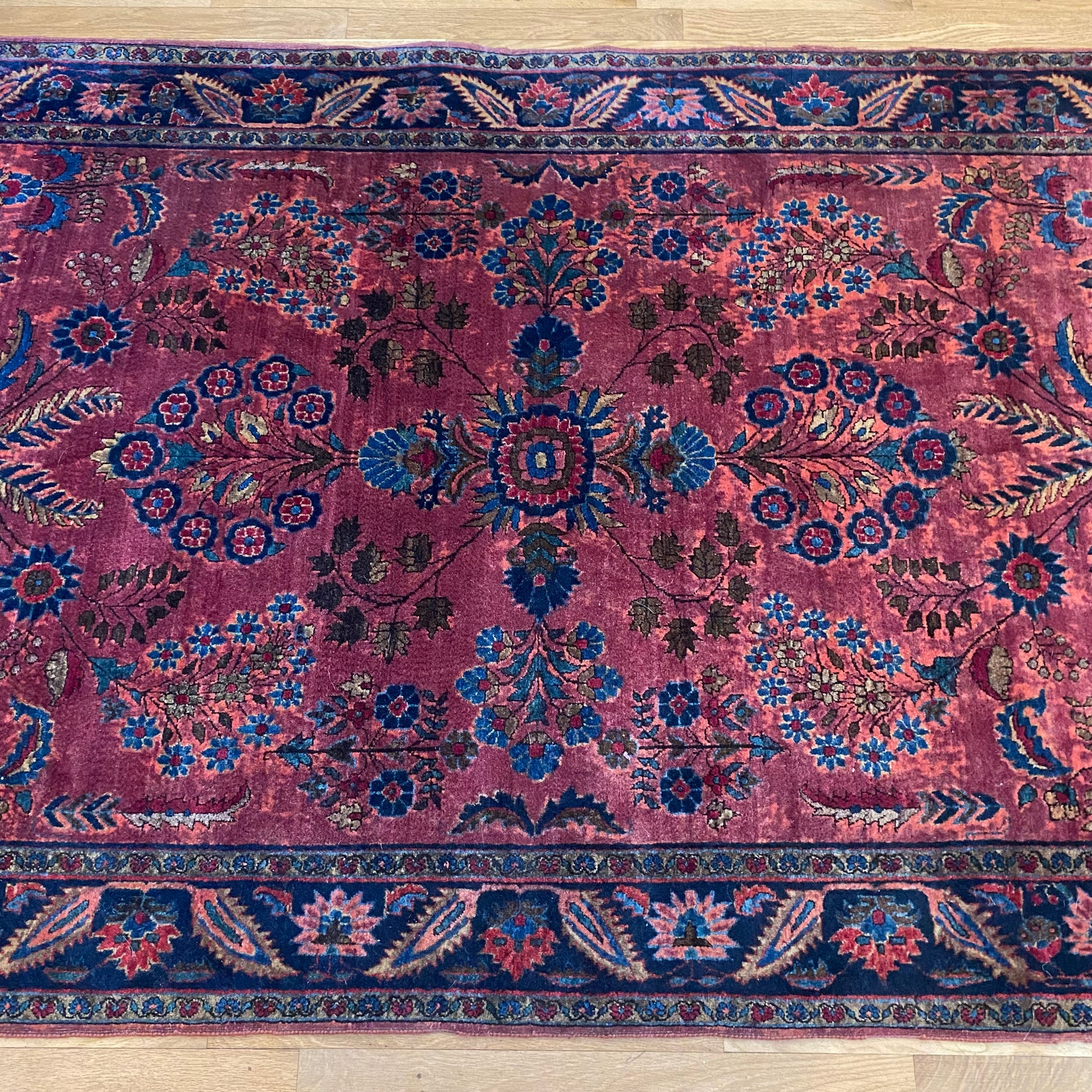Persian Sarouk Rug, 4' 2 x 6' 4 Vintage Dark Rose - Jessie's Oriental Rugs