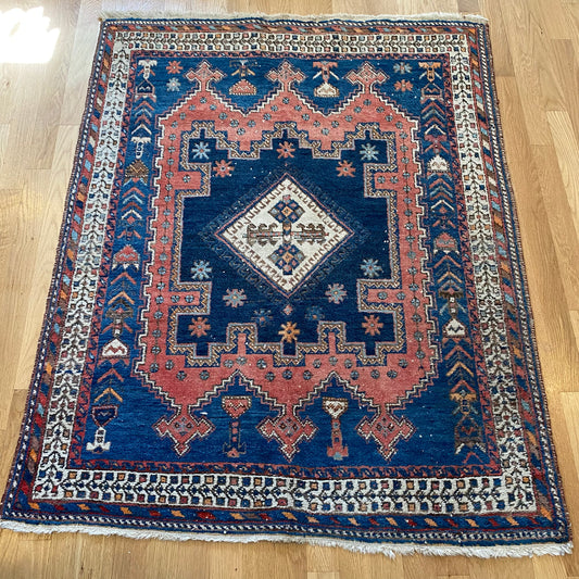 Vintage Rug, 3' 5 x 4' 5 Blue