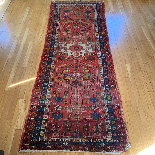 Vintage Rug, 3' 4 x 9' 2 Red