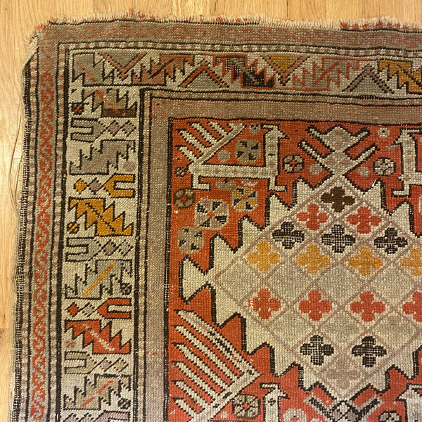 Antique Rug, 3' 4 x 5' 7 Red Orange