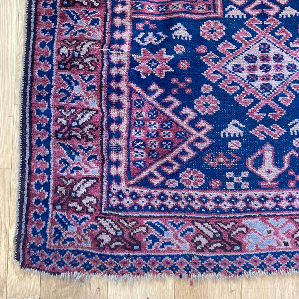 Vintage Rug, 3' x 4' 1 Blue Turkish
