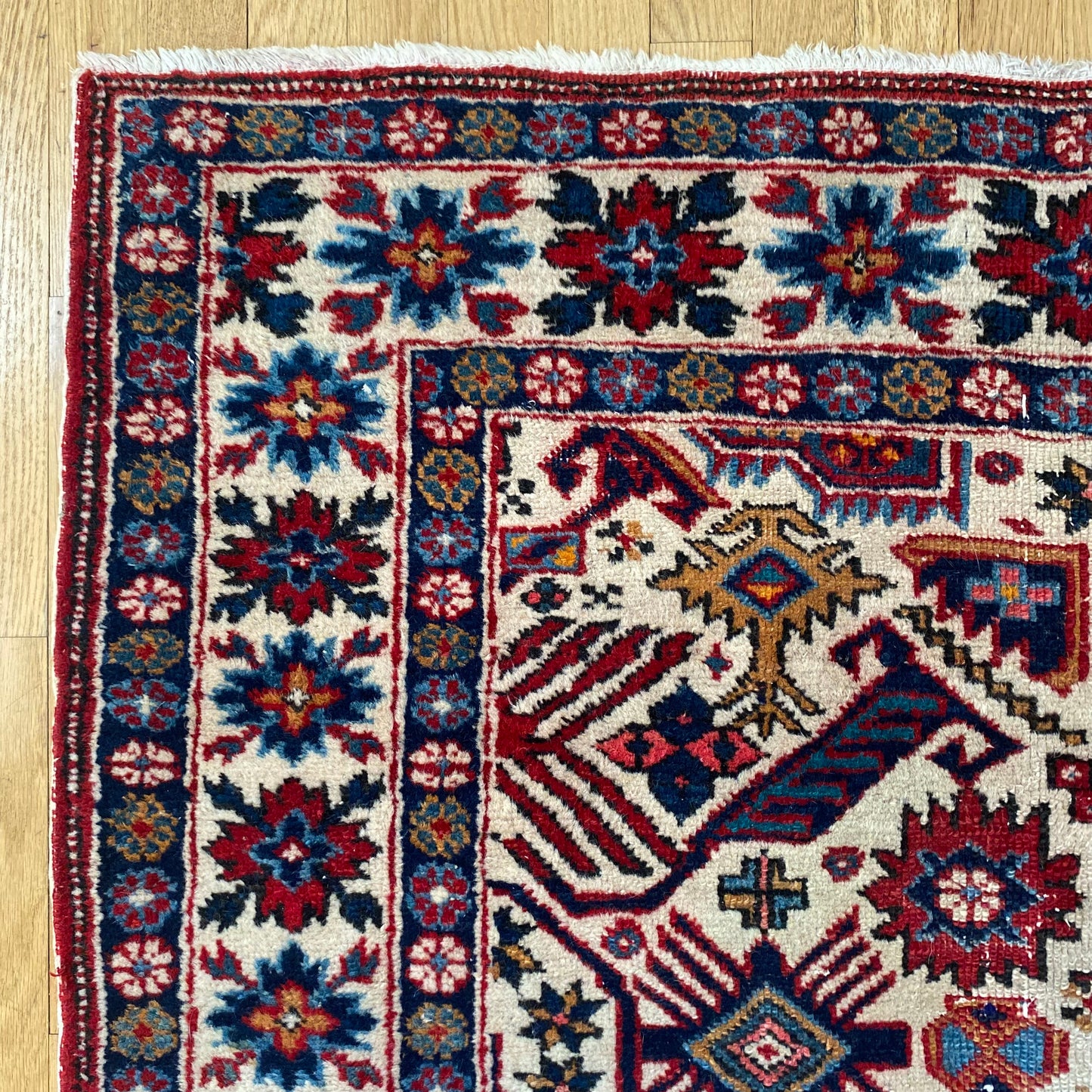 Caucasian Bidjov Rug, 3' 8 x 5' 7 Vintage White - Jessie's Oriental Rugs