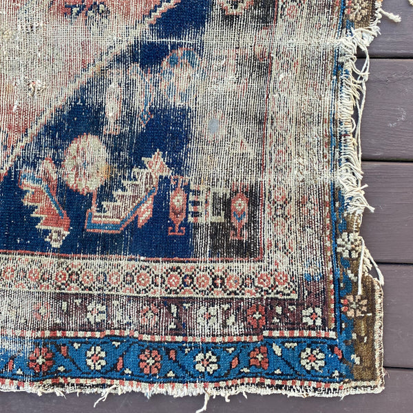 Antique Rug, 4' 1 x 4' 4 Blue