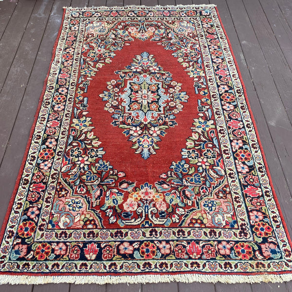 Vintage Rug, 4' 2 x 7' Red