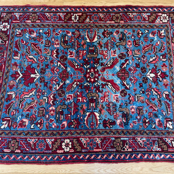 Vintage Rug, 3' 4 x 4' 4 Blue