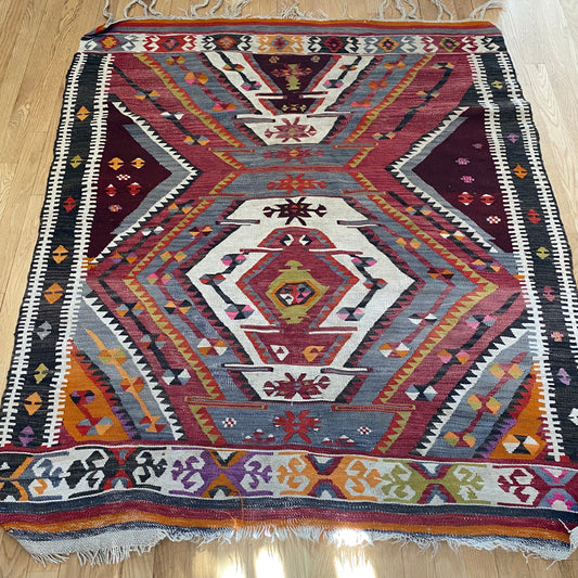 Vintage Rug, 4' 4 x 5' 2 Red