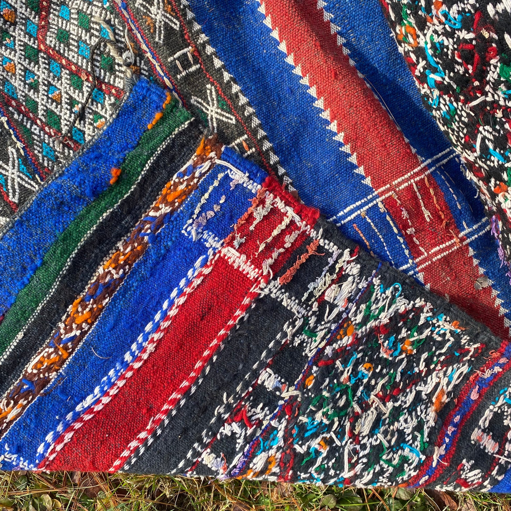 Afghan Flatweave Rug, 5' 10 x 13' 3 Vintage Blue - Jessie's Oriental Rugs