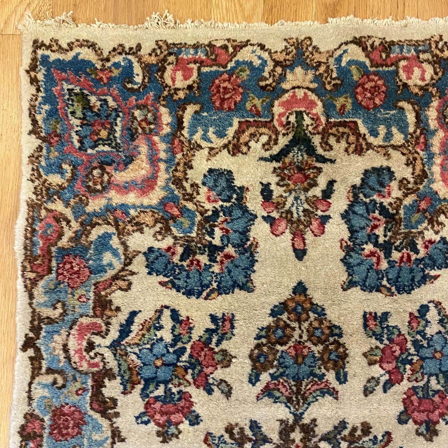 Persian Kerman Rug, 2' x 4' 1 White Vintage