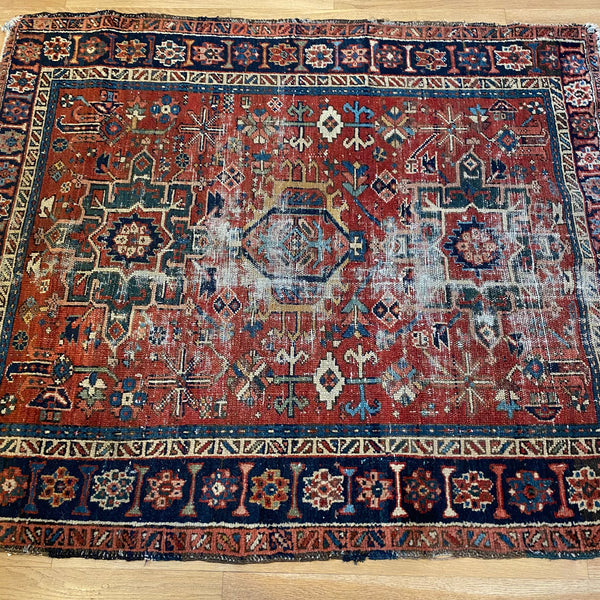 Vintage Rug, 3' 10 x 4' 6 Red Orange