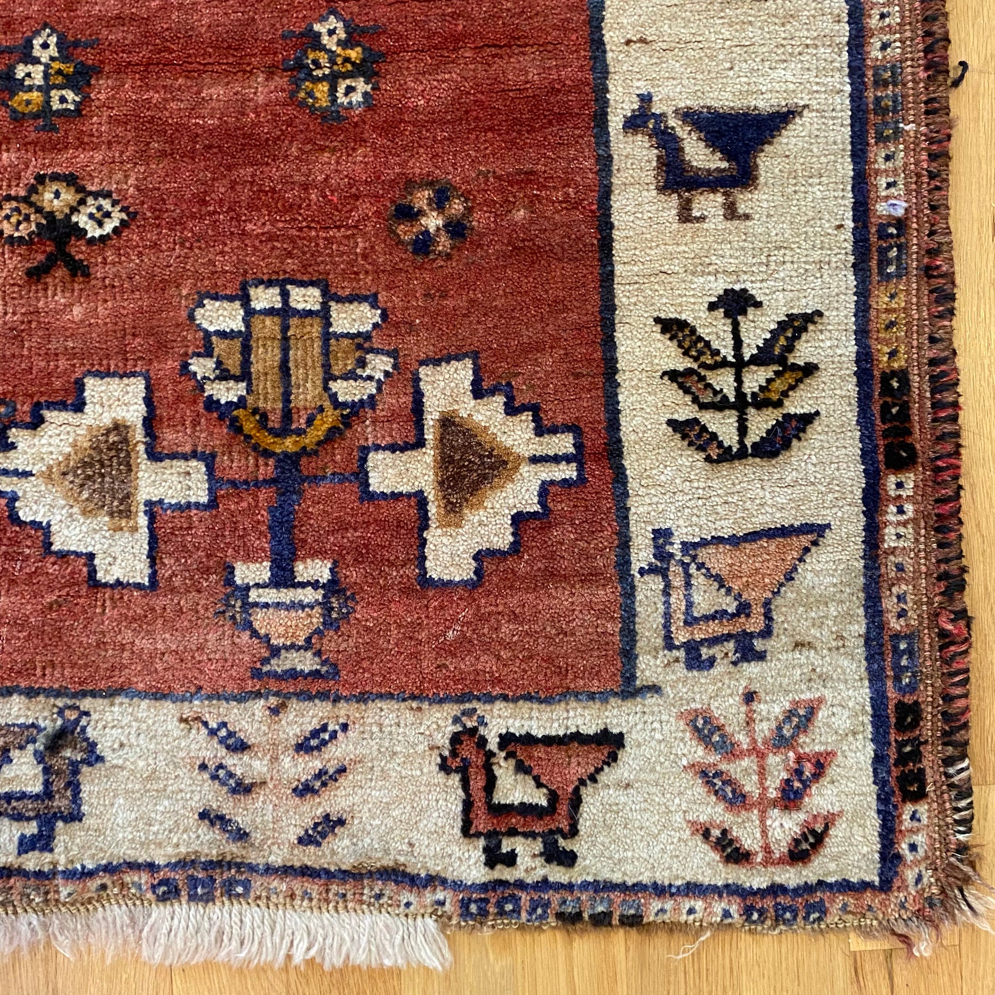 Persian Gabbeh Rug, 3' 10 x 5' 2 Vintage Red Brown - Jessie's Oriental Rugs