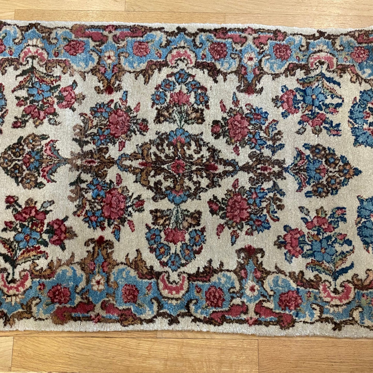 Persian Kerman Rug, 2' x 4' 1 White Vintage