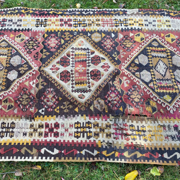 Vintage Rug, 4' x 10' 8 Turkish Kilim