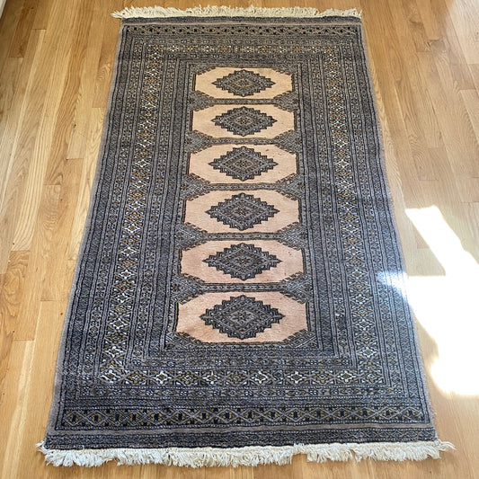 Pakistan Bokhara Rug, 3' 2 x 5' 6 Vintage Tan - Jessie's Oriental Rugs