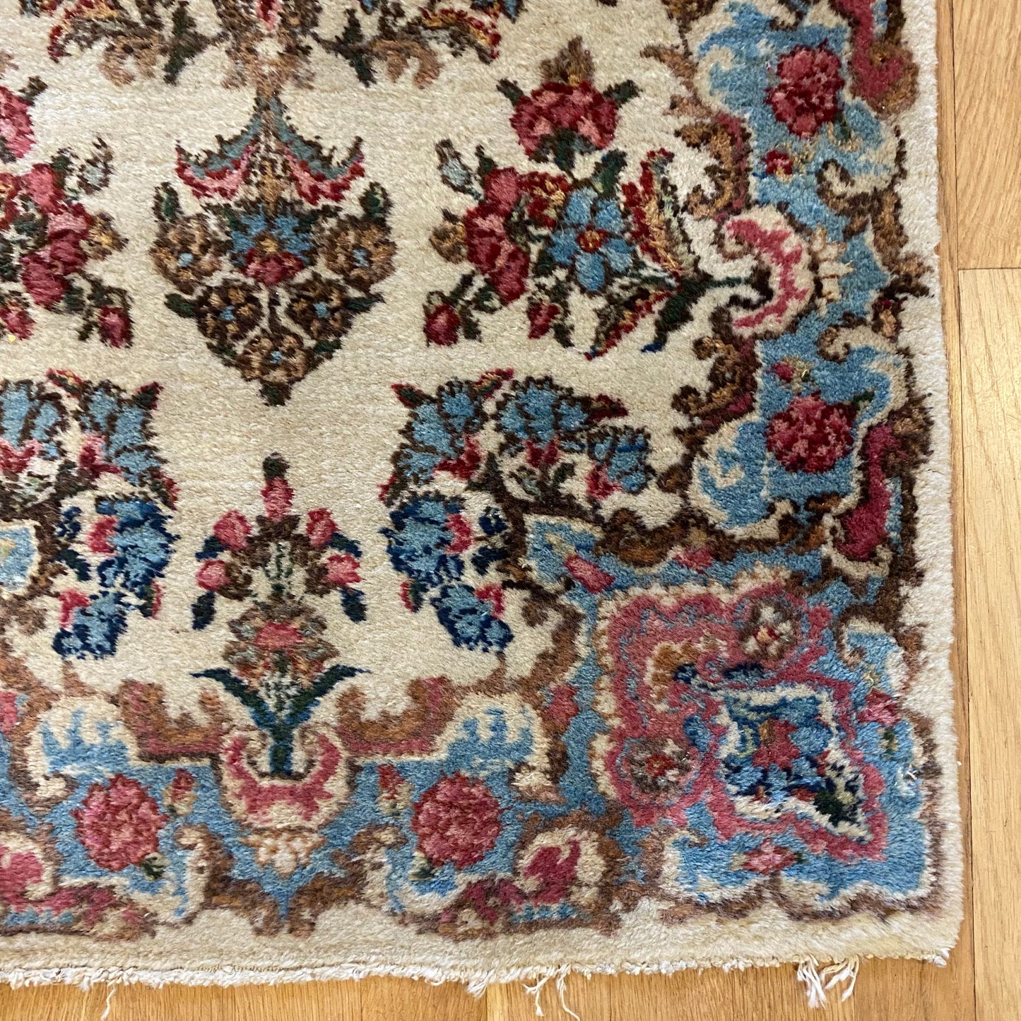 Persian Kerman Rug, 2' x 4' 1 White Vintage