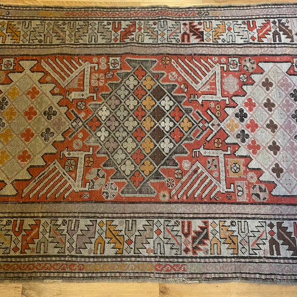 Antique Rug, 3' 4 x 5' 7 Red Orange